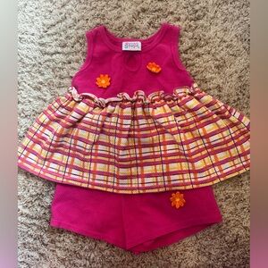 Vintage 90’s baby  Small Steps two piece short set with flower embellishments
